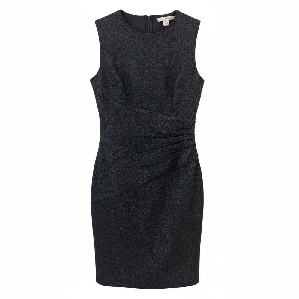 Diane Von Furstenberg Black Sheath Dress w Waist Ruching, Side Zipper, Stretch
